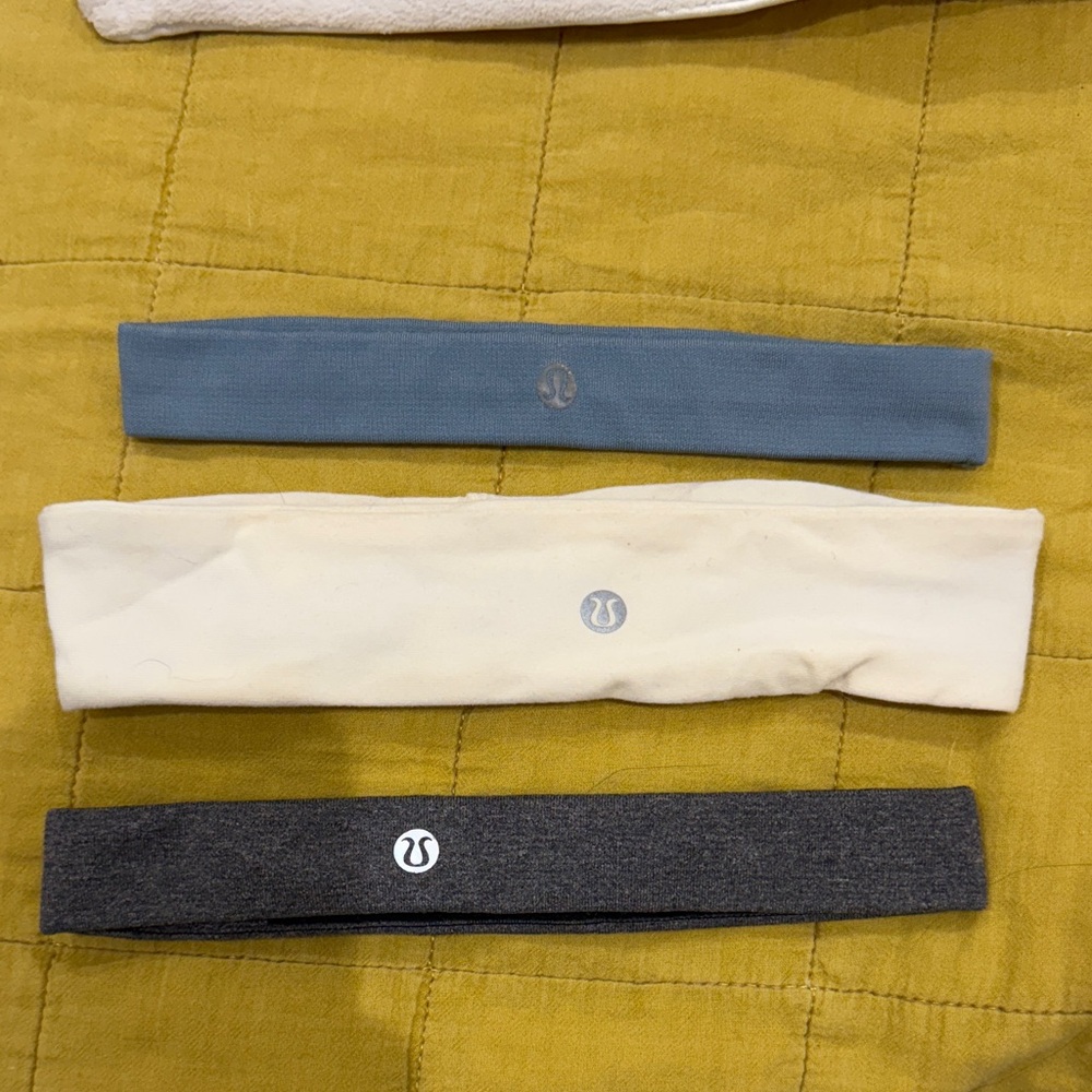 Set of 3 Lulu Lemon headbands~Blue, White, and Gray
